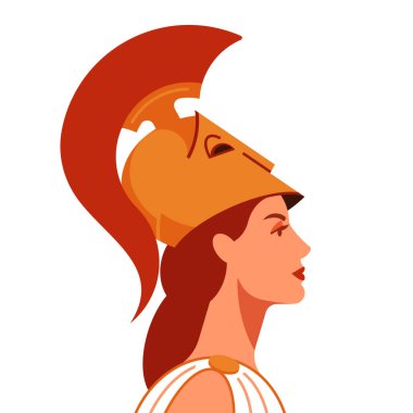 Pallas Athena. Yunan bilgelik tanrıçası, savaşçı Olimpos Dağı 'nın tanrılarından biri. Antik Yunan kasklı güzel bir kadının portresi. Pankart, kapak, poster için vektör illüstrasyonu.