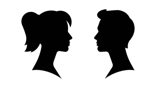 Silhouette Couple Visage Masculin Féminin Face Autre Vue Côté Belle — Image vectorielle