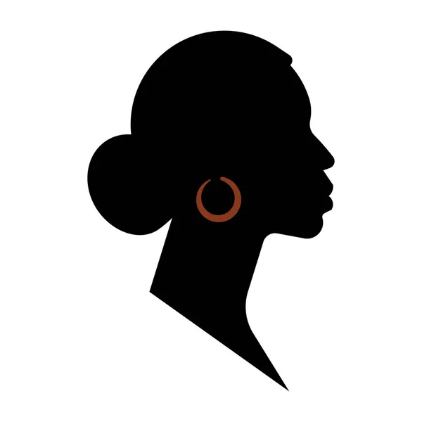 Черный Силуэт Женщины Золотой Сережкой Форма Лица Профиль Вид Сбоку — стоковый вектор