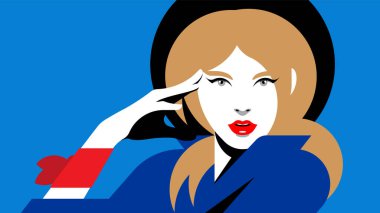 Sarı saçlı güzel bir kadın. Kadın modelin moda portresi. Minimalist portre, güzel yüz, beyaz ten. Poster, afiş ve kapak için modern moda illüstrasyon.