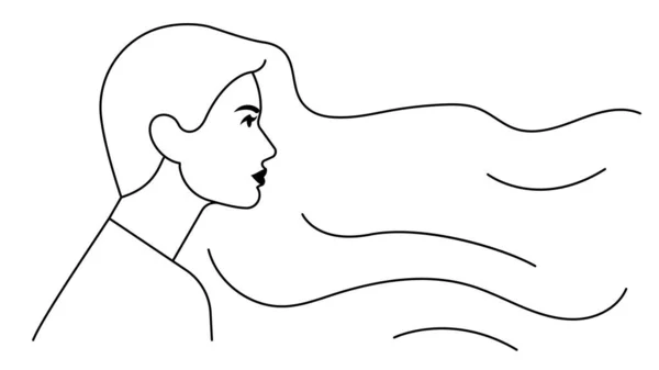Portrait Féminin Art Linéaire Femme Visage Avec Des Cheveux Épaule — Image vectorielle