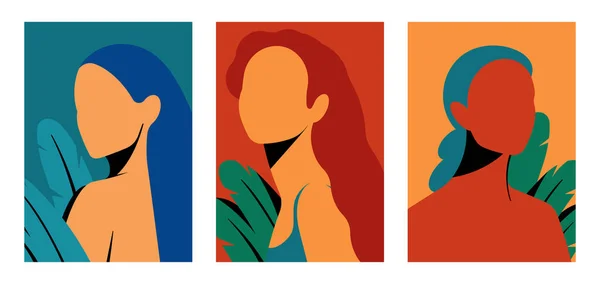 Portret Kobiety Streszczenie Plakatów Kobiecych Kształtach Różne Piękności Gołym Ramieniem — Wektor stockowy