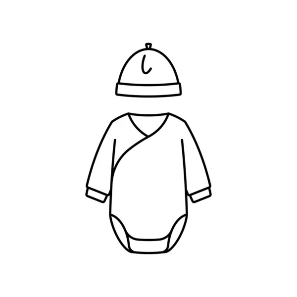 ボタンを開くと新生児のルーマートップ 幼児用の帽子 ベビー服 ラインスタイルで幼児服アイコン 編集可能なストローク — ストックベクタ