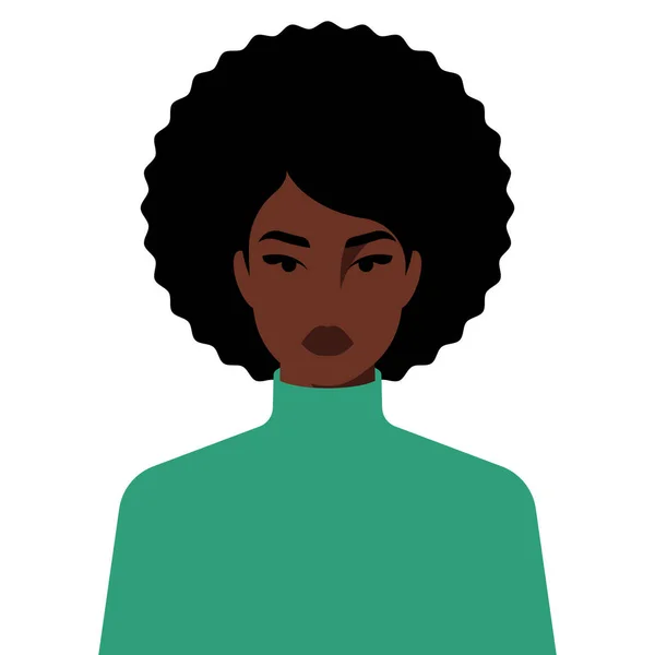 最小限のスタイルで黒人女性の女性の肖像画 可愛い女の子 気軽に 黒い髪を着て シンプルなクリア形状で落ち着いた顔 ポスター カバー バナーのための現代的なフラットスタイルのイラスト — ストックベクタ