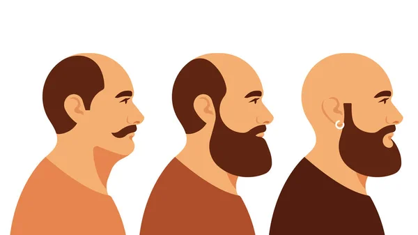 Mature Bald Men Different Beard Styles Hairless Person Male Beauty — Stock Vector