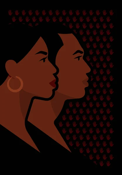 Affiches Avec Couple Noir Problème Égalité Sociale Silhouette Masculine Féminine — Image vectorielle