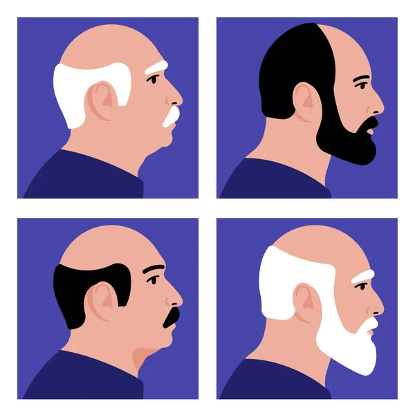 Viejos Retrato Los Hombres Diferentes Ancianos Calvo Con Barba Cabello — Vector de stock