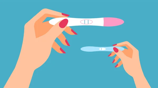 Teste Gravidez Mão Feminina Está Segurando Teste Gravidez Positivo Negativo Ilustração De Stock