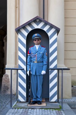 Prag, Çek Cumhuriyeti - 14 Haziran 2018: Prag Kalesi girişinde kraliyet muhafızları.