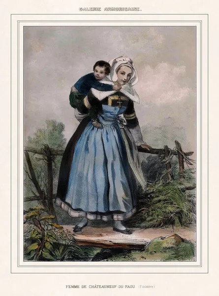Εικονογράφηση Του 19Ου Αιώνα Χωρίς Τίτλο Femme Chateauneuf Faou Στη — Φωτογραφία Αρχείου