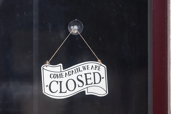 Close Sign Attached Glass Door Saying Come Again Closed — Stock Photo, Image