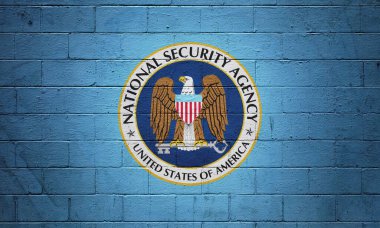 The NSA flag (National Security Agency) painted on a brick wall. clipart