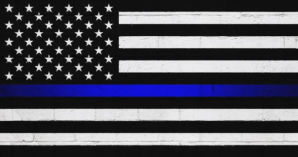 Американський Прапор Намальований Цегляній Стіні Чорному Білому Синьою Смугою — стокове фото