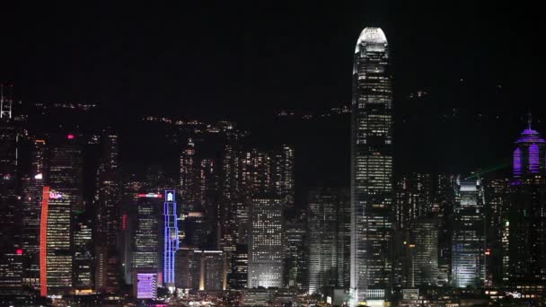 Victoria Harbour Skyscrapers Hong Kong Island Illuminating Night — Stockvideo