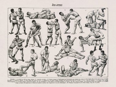 19. yüzyılın sonlarında Japon dövüş sanatı Jiu-jitsu 'nun bazı hareketlerini anlatan Fransızca bir sözlükte basılmış..