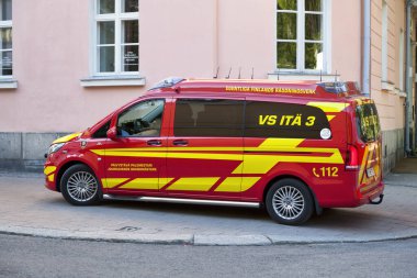 Turku, Finland - June 16 2019: Ambulance of the firefighters.