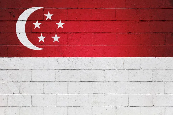 Флаг Сингапура Раскрашен Кирпичной Стене — стоковое фото