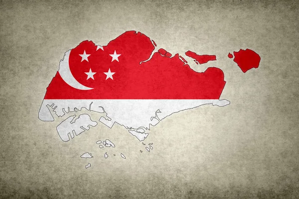 Графическая Карта Сингапура Флагом Напечатанным Пределах Границ Старой Бумаге — стоковое фото