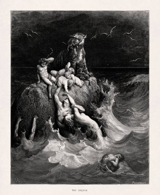 1866 'da Gustave Dore tarafından Kutsal İncil' in yeni baskısını resmetmek için yapılan tufan..