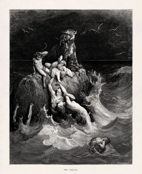 1866 'da Gustave Dore tarafından Kutsal İncil' in yeni baskısını resmetmek için yapılan tufan..
