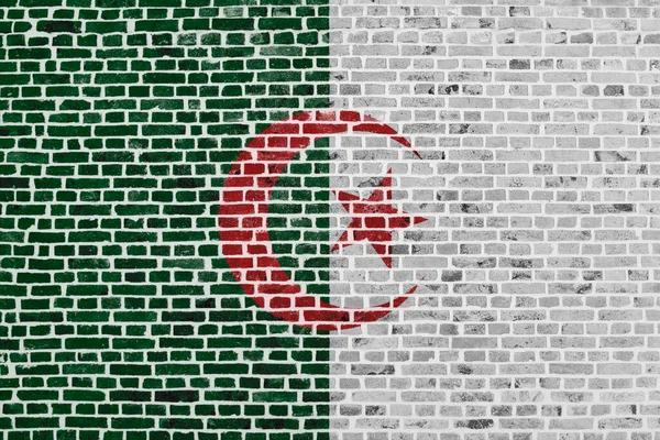 Närbild Tegelvägg Med Algeriets Flagga Målad — Stockfoto