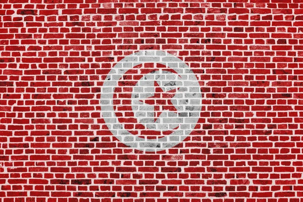 Close Een Bakstenen Muur Met Daarop Vlag Van Tunesië Geschilderd — Stockfoto