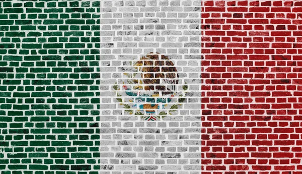 Primo Piano Muro Mattoni Con Bandiera Del Messico Dipinta Sopra — Foto Stock
