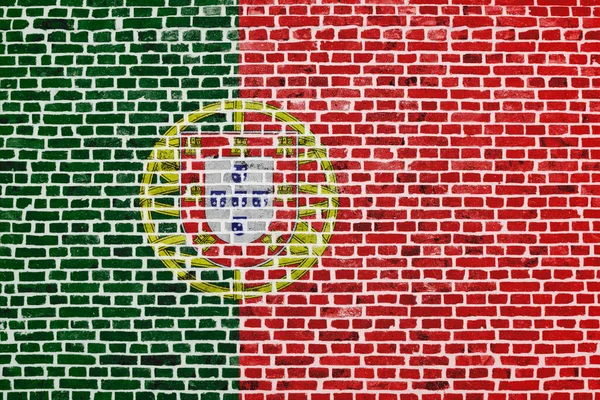 Zbliżenie Ceglany Mur Flagą Portugalii Namalowaną Nim — Zdjęcie stockowe