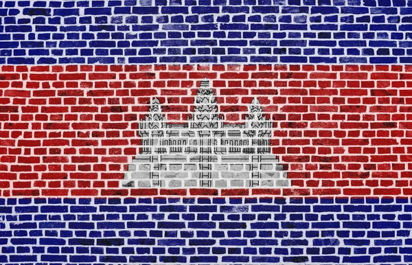 Üzerinde Kamboçya Bayrağı Olan Tuğla Bir Duvara Yakın Plan — Stok fotoğraf