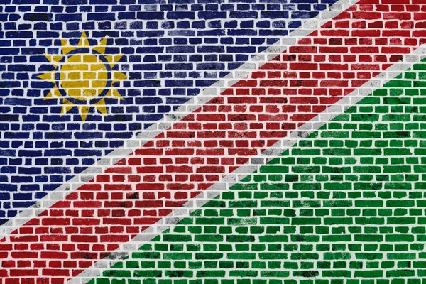 Close Brick Wall Flag Namibia Painted — Zdjęcie stockowe