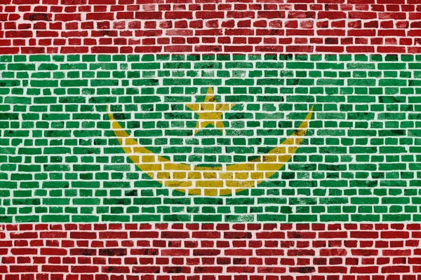 Üzerinde Moritanya Bayrağı Olan Tuğla Bir Duvara Yakın Plan — Stok fotoğraf
