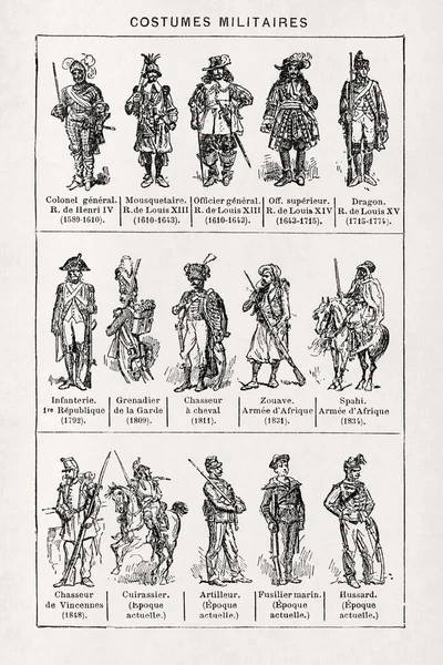 Ilustração Antiga Sobre Uniformes Exército Francês 1589 1899 — Fotografia de Stock