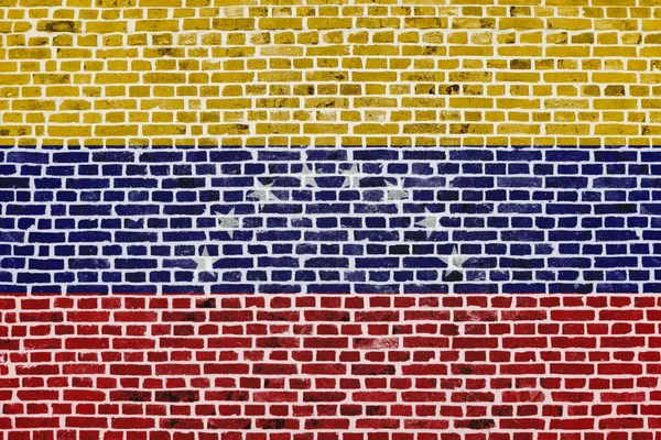 Detailní Záběr Cihlovou Zeď Venezuelskou Vlajkou — Stock fotografie