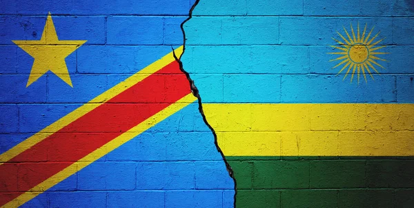 Pęknięta Ceglana Ściana Malowana Flagą Demokratycznej Republiki Konga Lewej Flagą — Zdjęcie stockowe