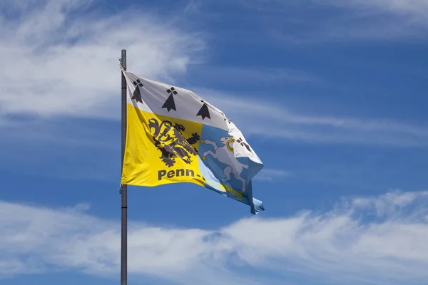 Close Flag Finistere Brittany Waving Top Pole — Fotografia de Stock