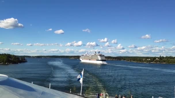 Ferry Passing Cruise Ship Swedish Fjords — 图库视频影像