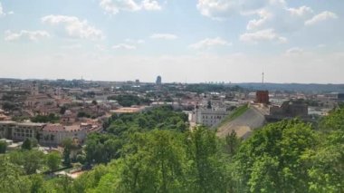 Cityscape of Vilnius including many landmarks such as the Gediminas' Tower