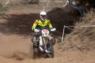 Pleyber-Christ, France - August, 28 2022: Biker participating to the Armorikaine TT, a sporting event with free access on the last weekend of August.