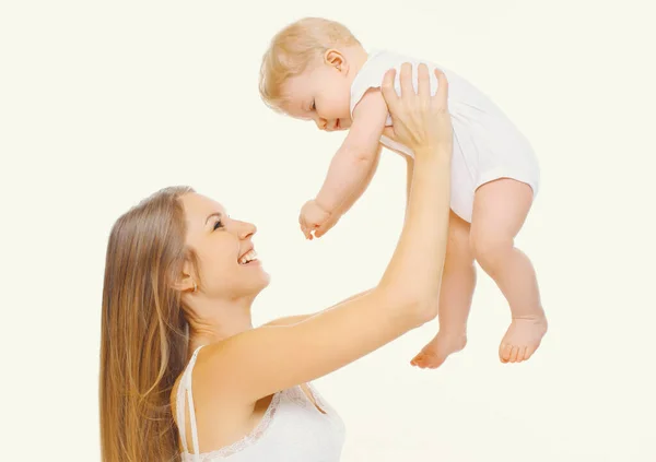 Portrait Happy Cheerful Smiling Mother Baby Playing Together White Background Stock Picture