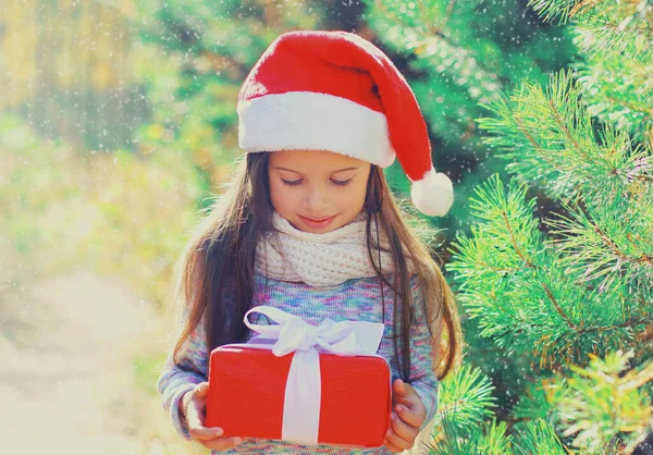 Christmas Portrait Happy Smiling Little Girl Child Santa Red Hat — Stock Photo, Image