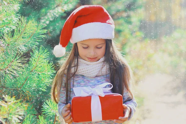 Christmas Portrait Happy Smiling Little Girl Child Santa Red Hat — Stock Photo, Image