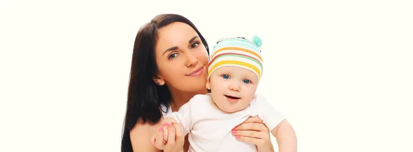 Gelukkig Glimlachen Moeder Baby Samen Geïsoleerd Witte Achtergrond — Stockfoto