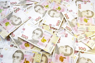 100 Hryvnia değerinde yeni banknotlar. Ukrayna parası. İş konsepti. Hryvnia ile arkaplan.