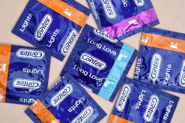 Kharkiv Ukraine October 2021 Contex Condom Ivory Background Contex Brand — Stock Photo, Image