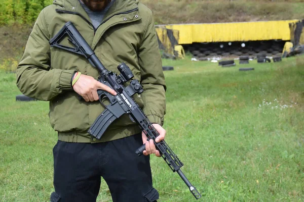 Kharkiv Ucrânia Setembro 2021 Jovem Treinado Tiro Combate Partir Rifle — Fotografia de Stock