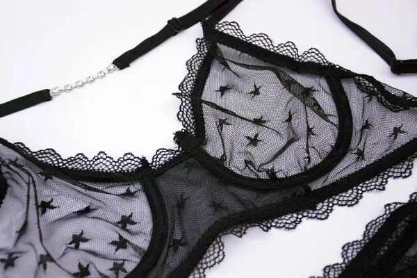 Lace Sexy Black Womens Underwear Light Background Black Lace Lingerie — Stock fotografie