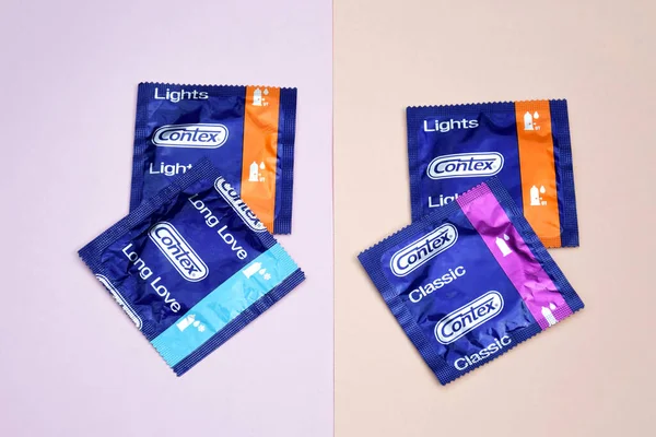 Kharkiv Ukraine October 2021 Contex Condom Ivory Pink Background Contex — Stockfoto