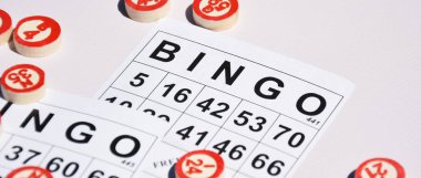 Masa başı bingo ya da loto oynamak için arka planda numaraları ve kartları olan bir sürü tahta fiş. Rus Lotosu 'nun dünya çapında klasik bingo oyunlarına benzer kuralları vardır..