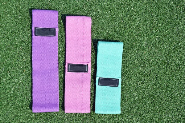 Multi Colored Fabric Elastic Bands Fitness Grass Sports Fitness Pilates — Foto de Stock