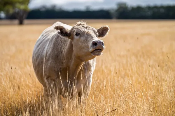 Gros Plan Taureaux Vaches Boucherie Broutant Sur Herbe Sèche Dans — Photo